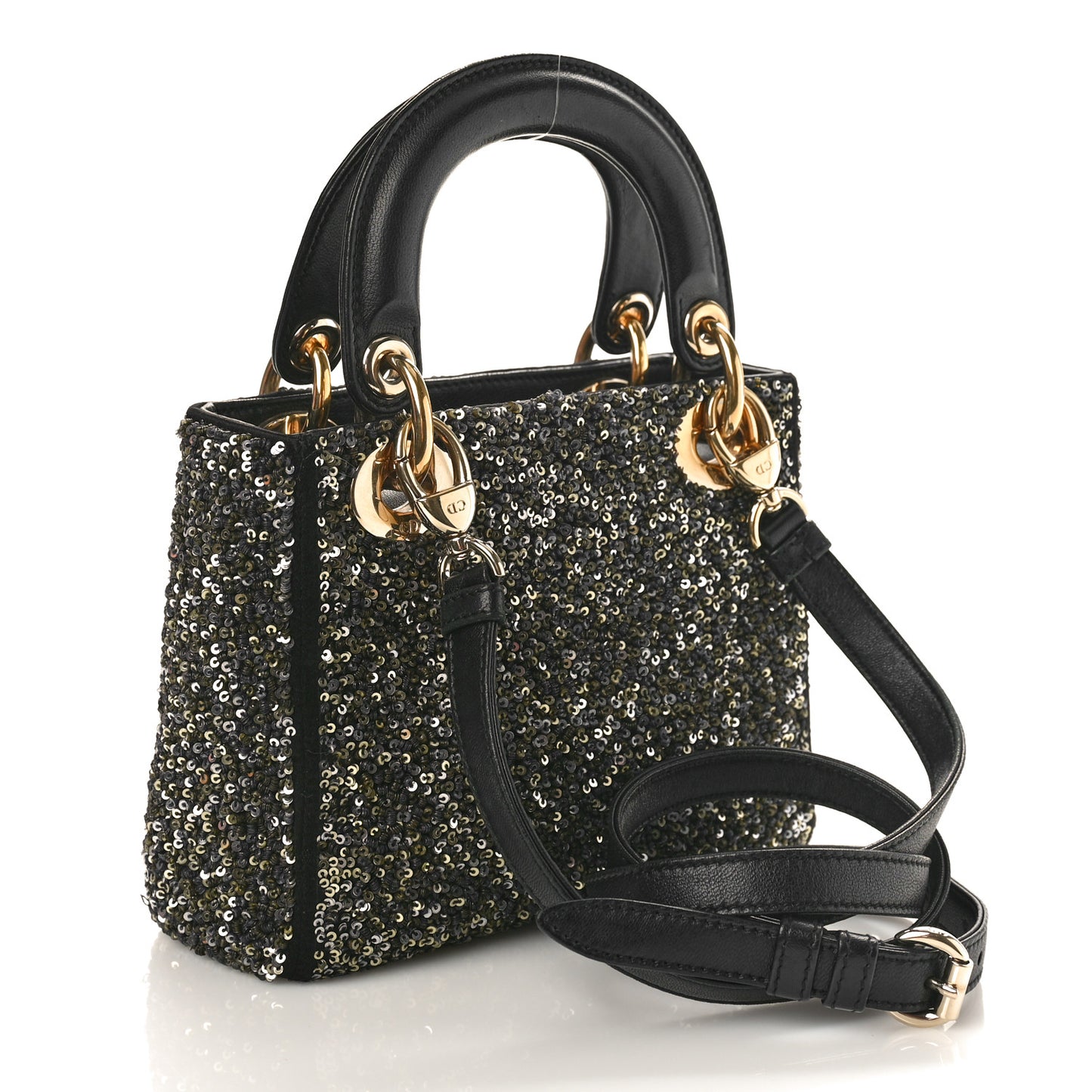 Satin Lambskin Sequin Embroidered Mini Lady Dior Black Multicolor