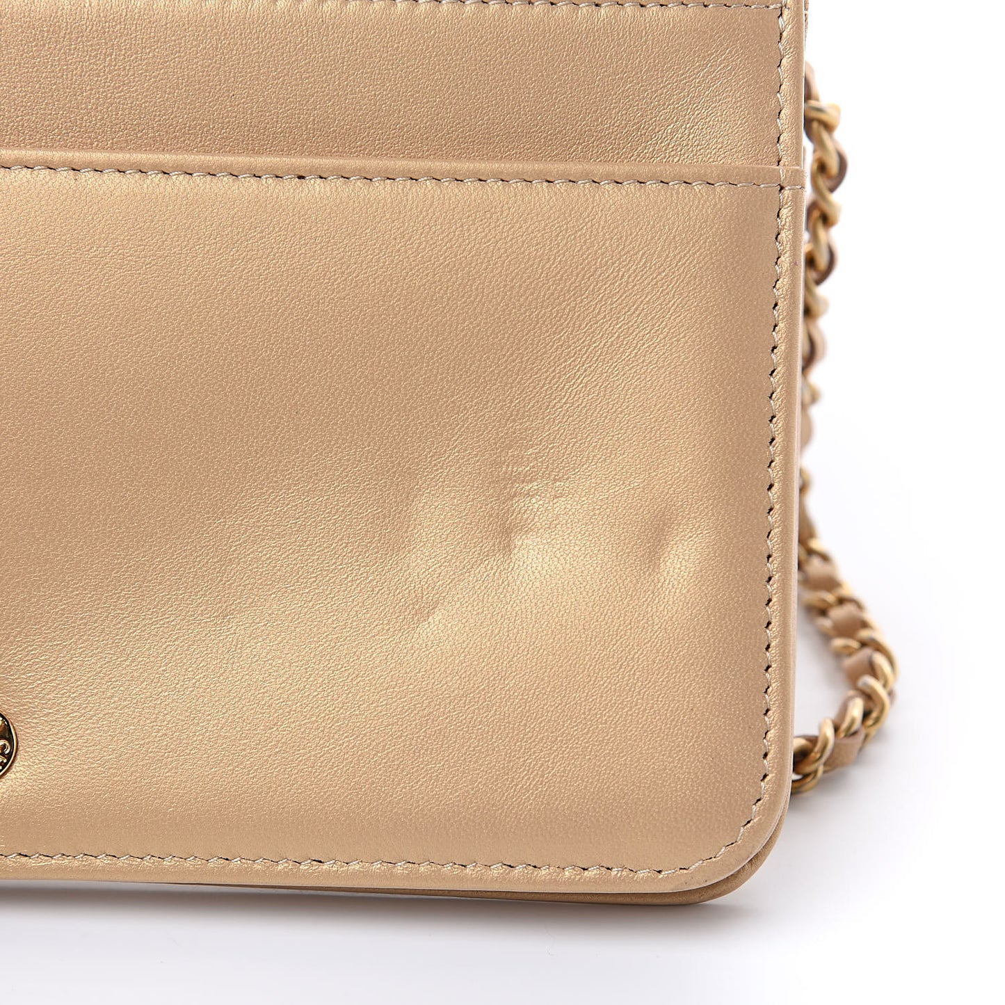 Metallic Galuchat Stingray Lambskin Boy Wallet On Chain WOC Gold
