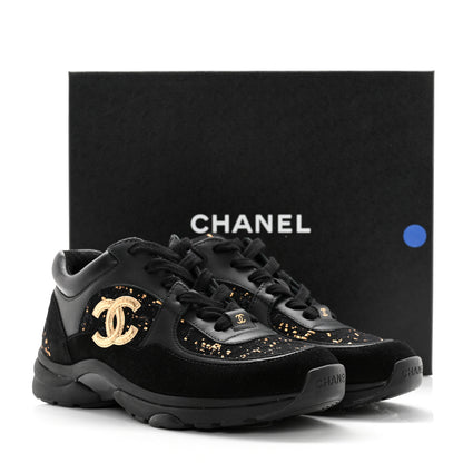 Chanel Velour Tweed CC Sneakers 35.5 Black Gold 9 of 9