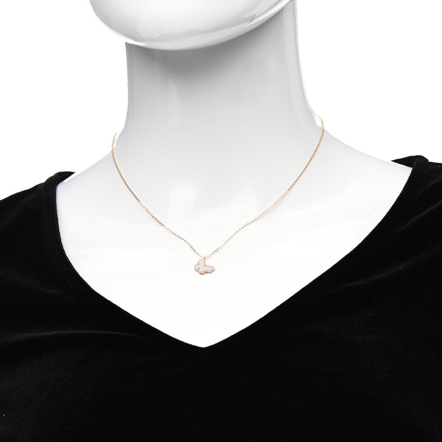 Van Cleef & Arpels 18K Yellow Gold Mother of Pearl Sweet Alhambra Butterfly Pendant Necklace 2 of 6