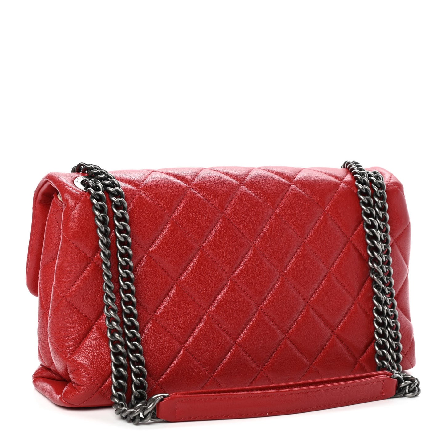 Shiny Lambskin Quilted Medium Burgundy Rocks Flap Red