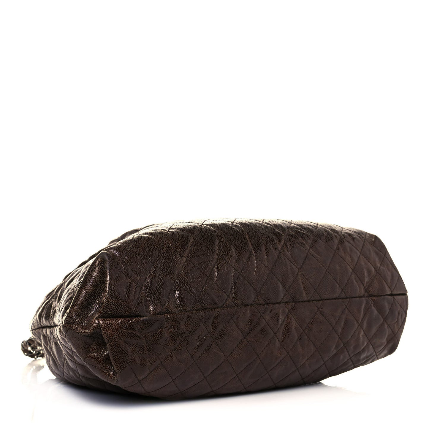 Distressed Glazed Caviar Quilted Large Elastic Tote Brown