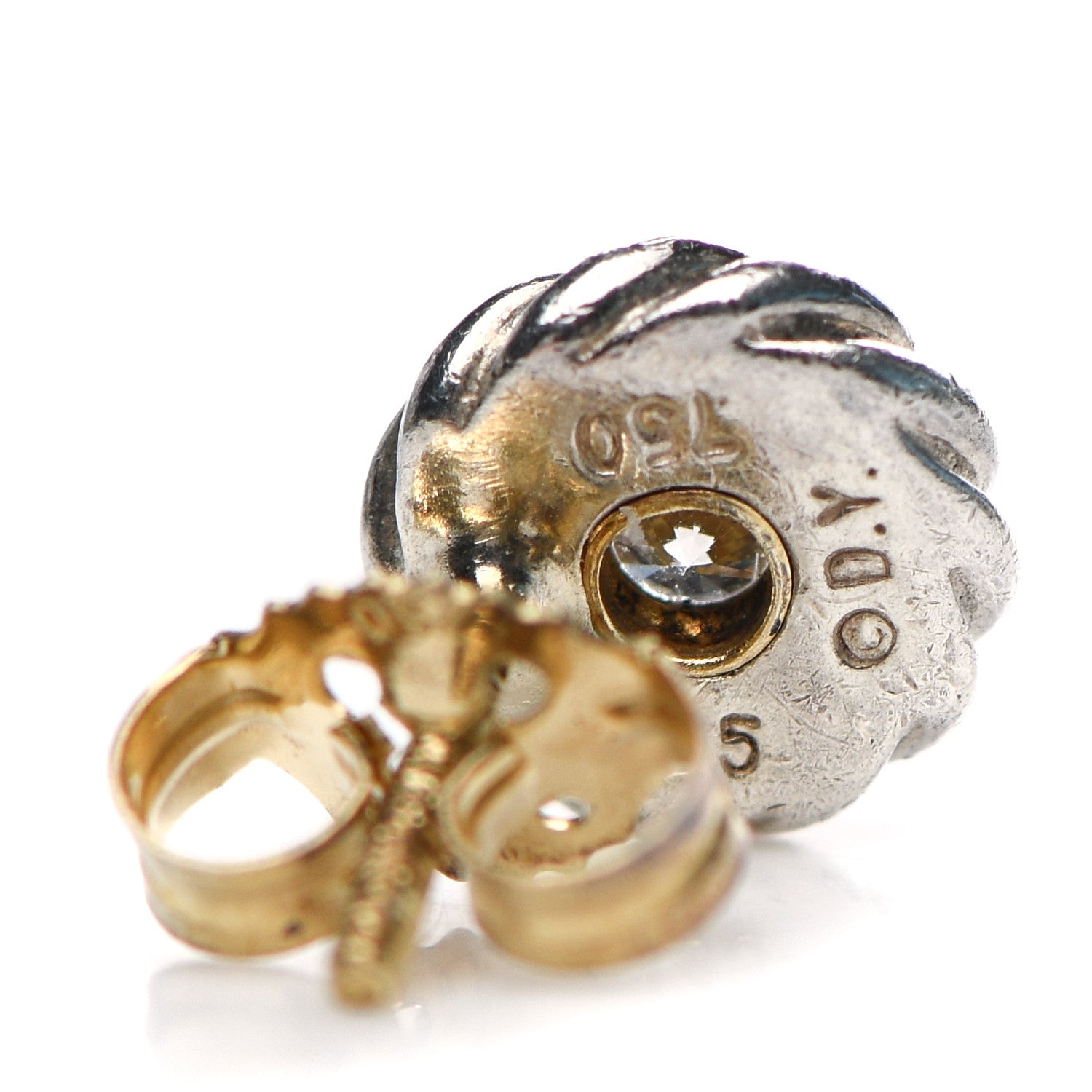 David Yurman Sterling Silver 18K Yellow Gold Diamond Kids Cable Earrings 4 of 4