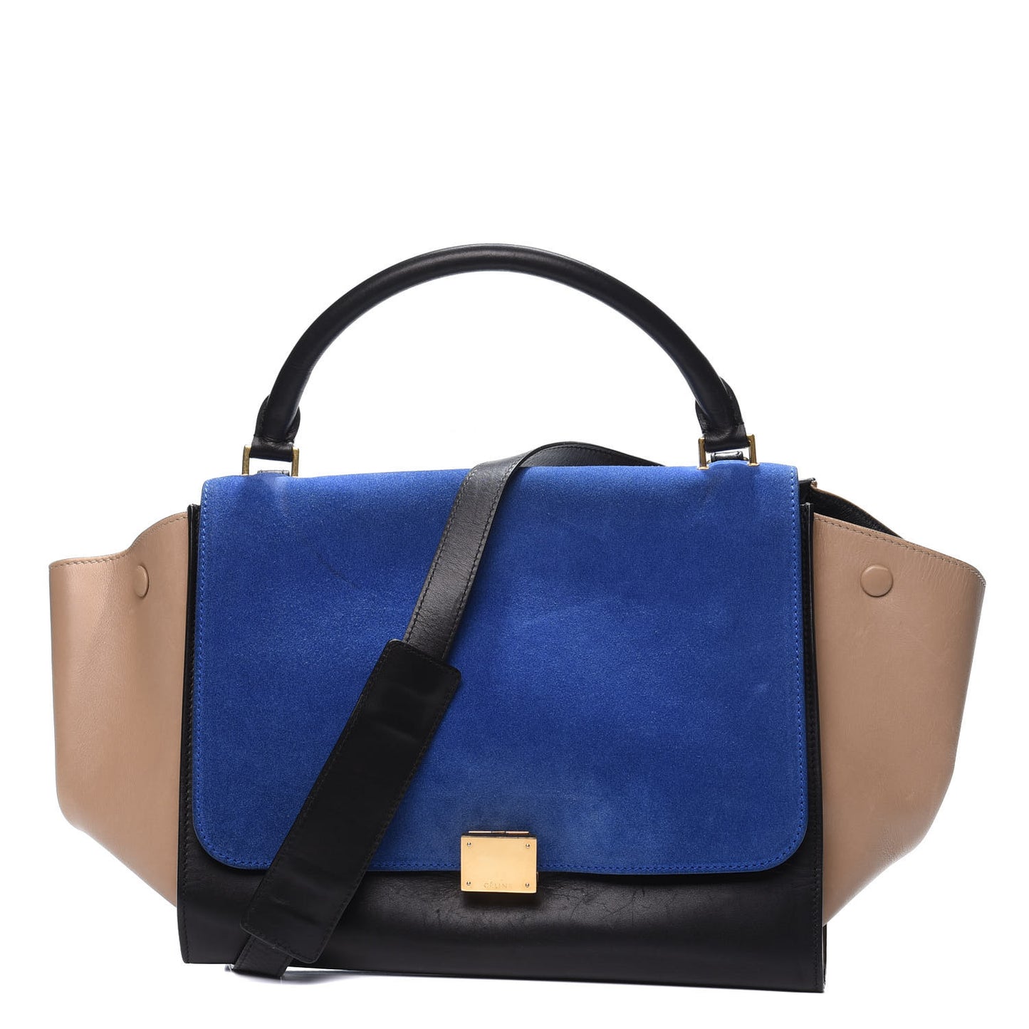 Smooth Calfskin Suede Medium Tri-Color Trapeze Royal Blue