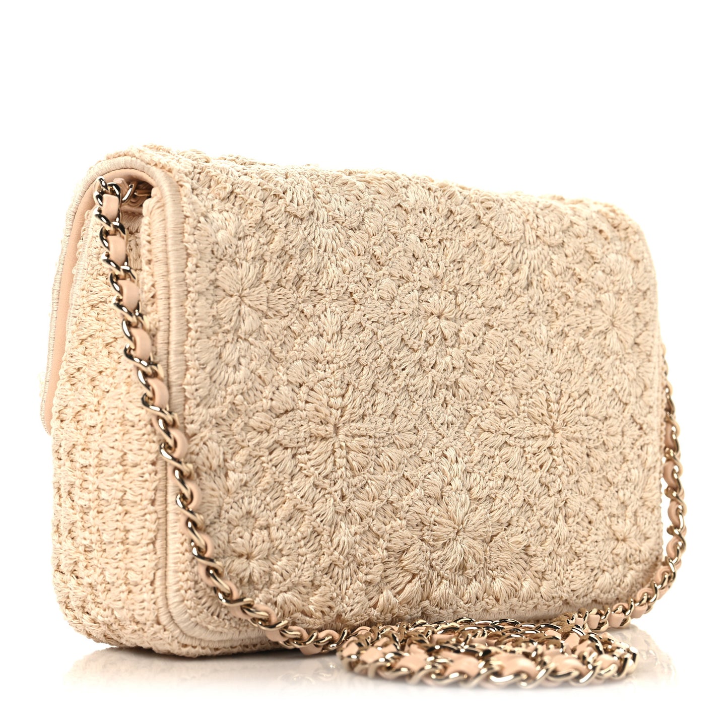 Crochet Embroidered Mini Rectangular Flap Beige