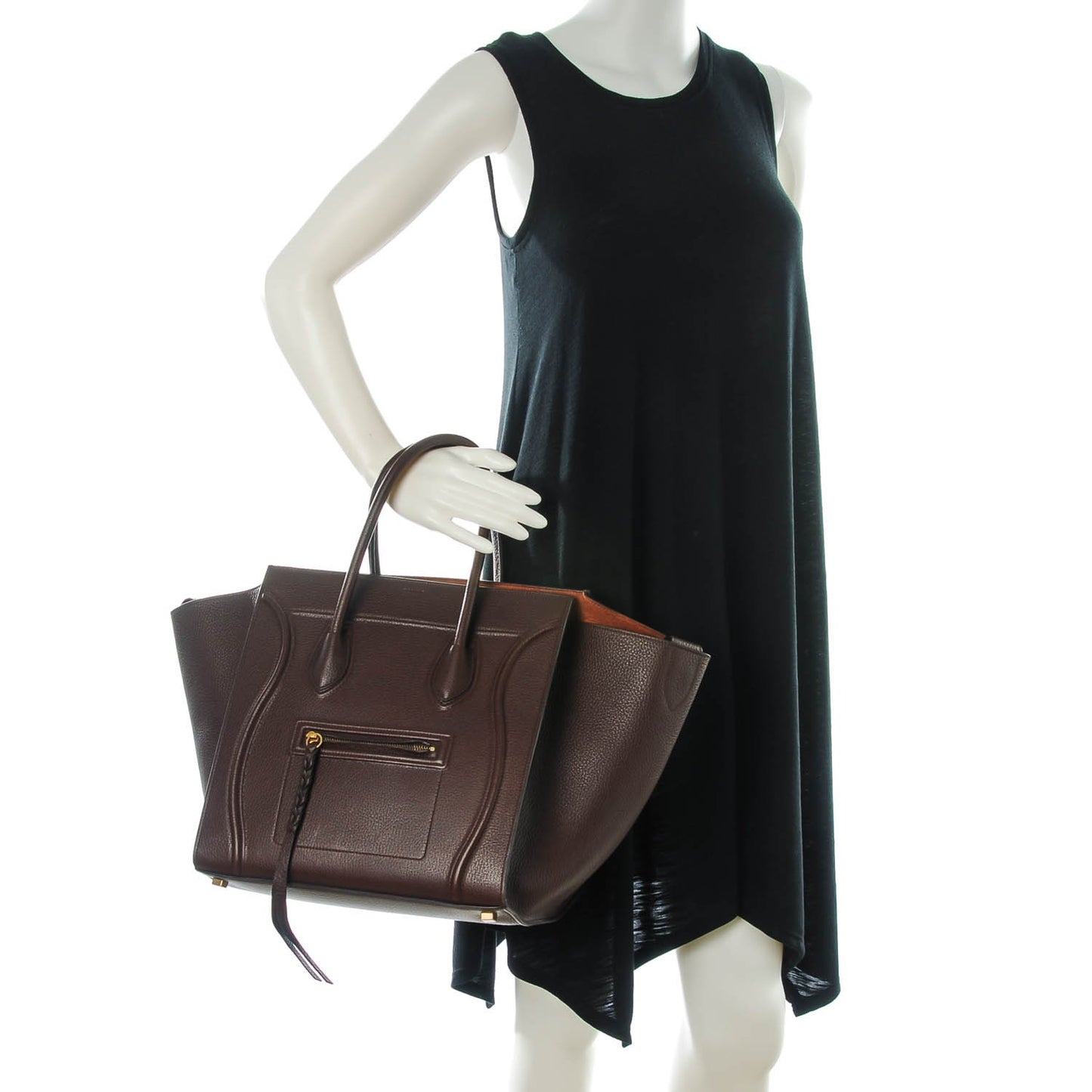 Shiny Grained Calfskin Medium Phantom Luggage Brown