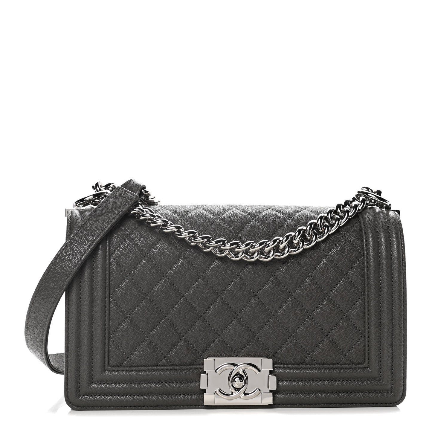 Caviar Quilted Medium Boy Flap Grey