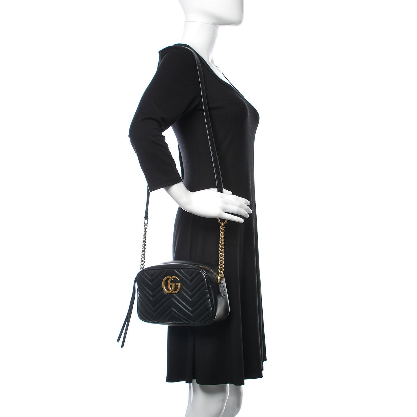 Calfskin Matelasse Small GG Marmont Chain Shoulder Bag Black