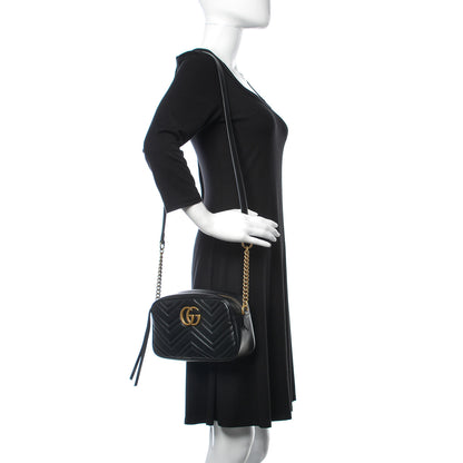 Gucci Calfskin Matelasse Small GG Marmont Chain Shoulder Bag Black 2 of 10