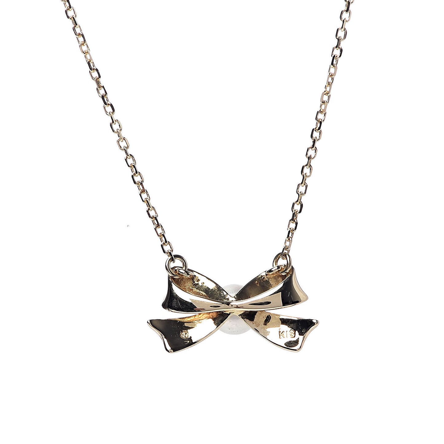 18K Yellow Gold Pearl 5mm Bow Pendant Necklace