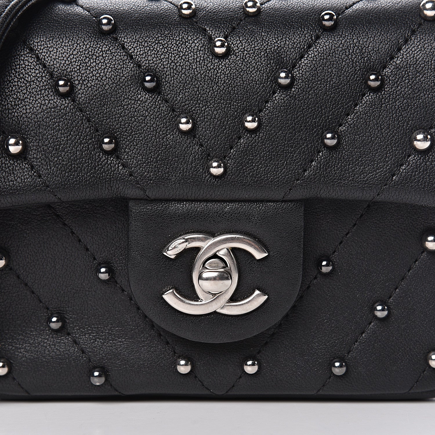 Chanel Lambskin Chevron Quilted Studded Mini Flap Black 12 of 12