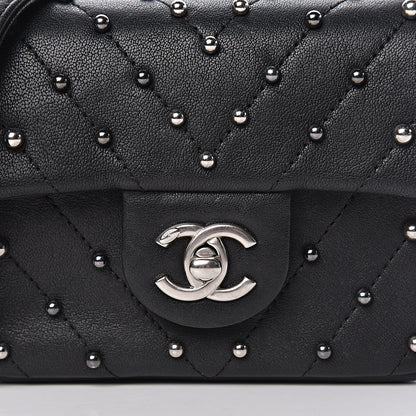 Chanel Lambskin Chevron Quilted Studded Mini Flap Black 12 of 12
