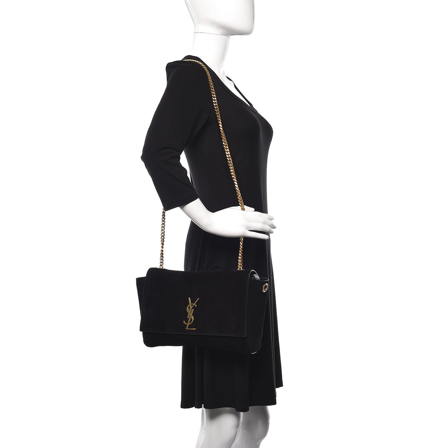 Smooth Calfskin Suede Medium Reversible Monogram Kate Satchel Black