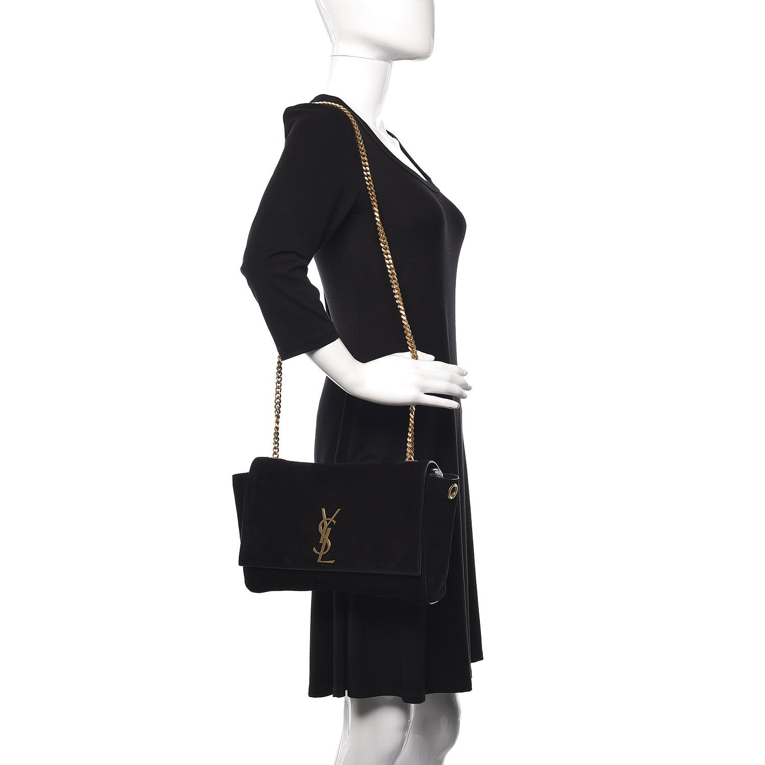Saint Laurent Smooth Calfskin Suede Medium Reversible Monogram Kate Satchel Black 2 of 15