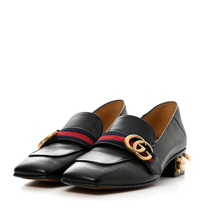 Gucci Betis Glamour Calfskin Web Pearl Embellished Peyton 35mm Loafer Pumps 36.5 Black 3 of 9
