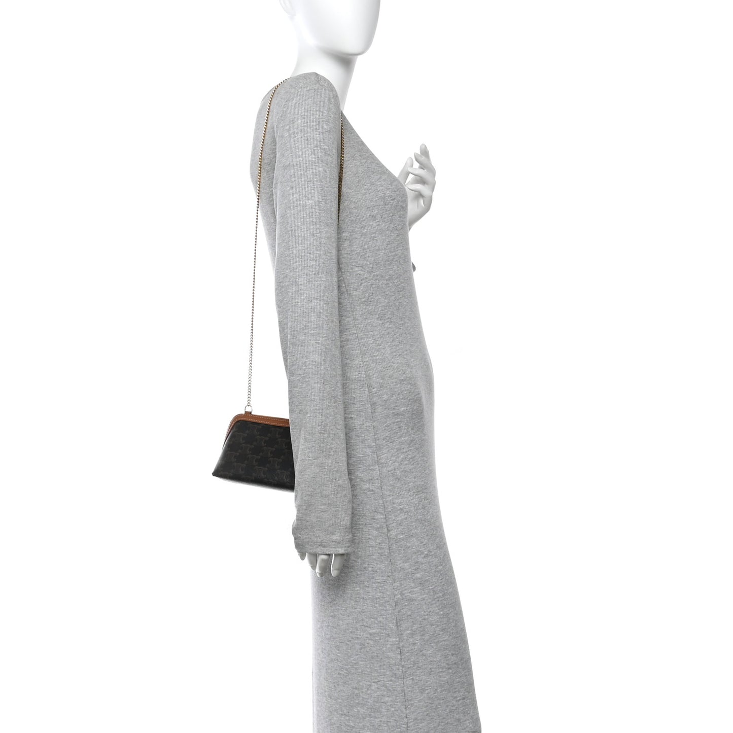 Triomphe Canvas Lambskin Clutch On Chain Tan