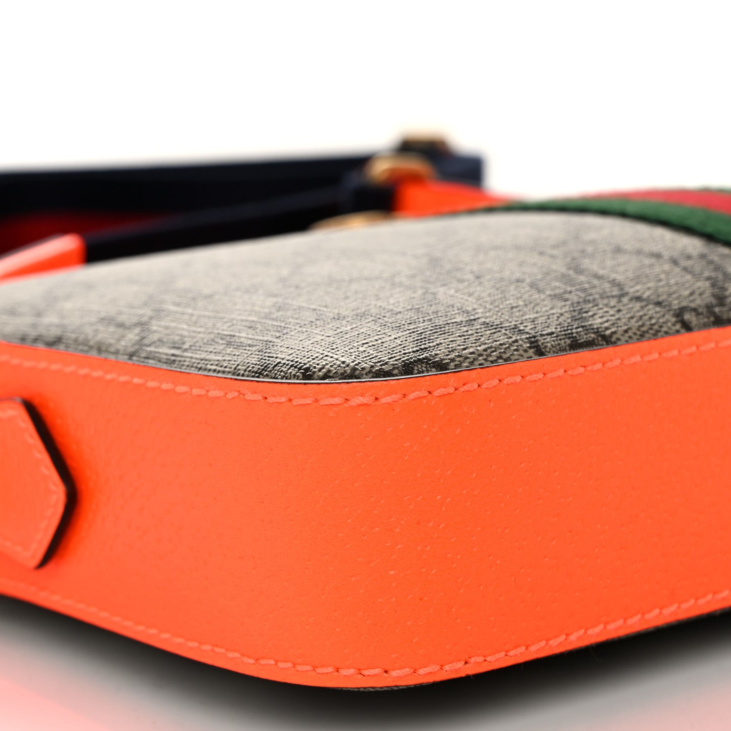 GG Supreme Monogram Textured Dollar Calfskin Web Ophidia Wristlet Shoulder Bag Beige Ebony Orange