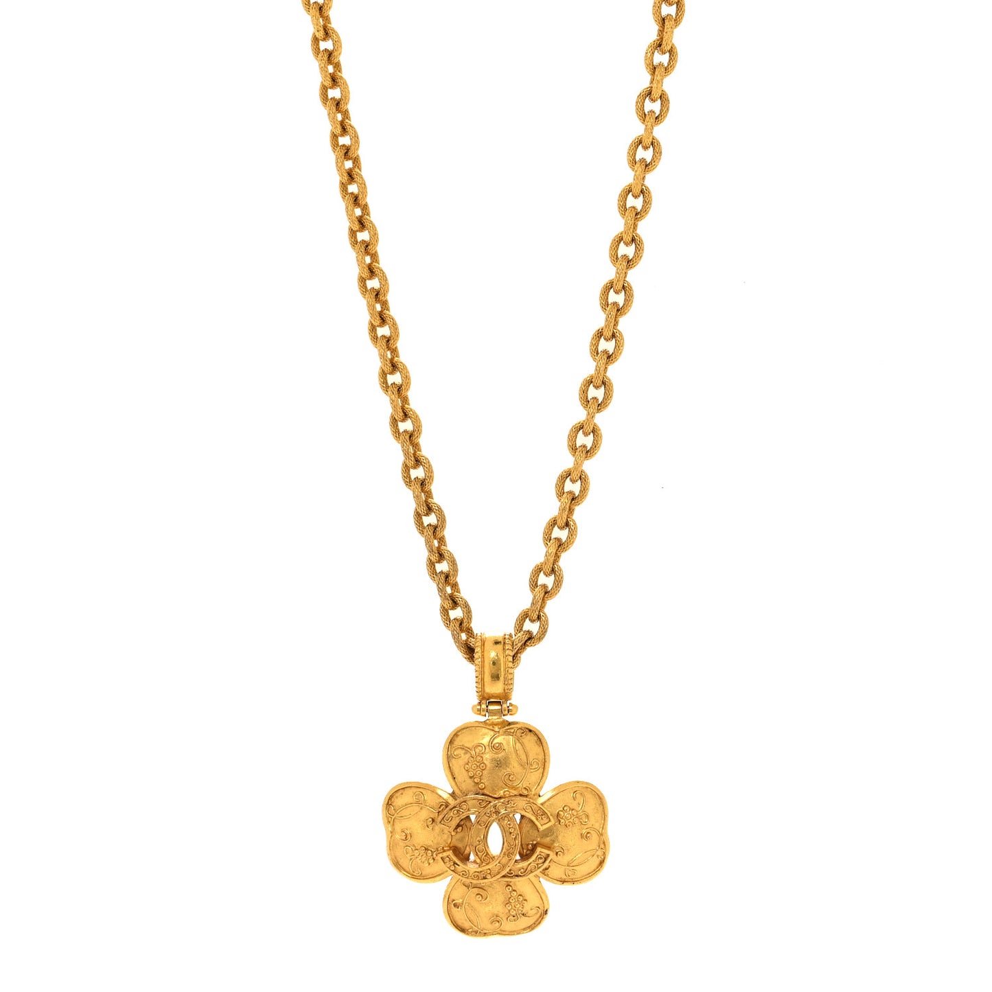 Chain Link CC Clover Necklace Gold