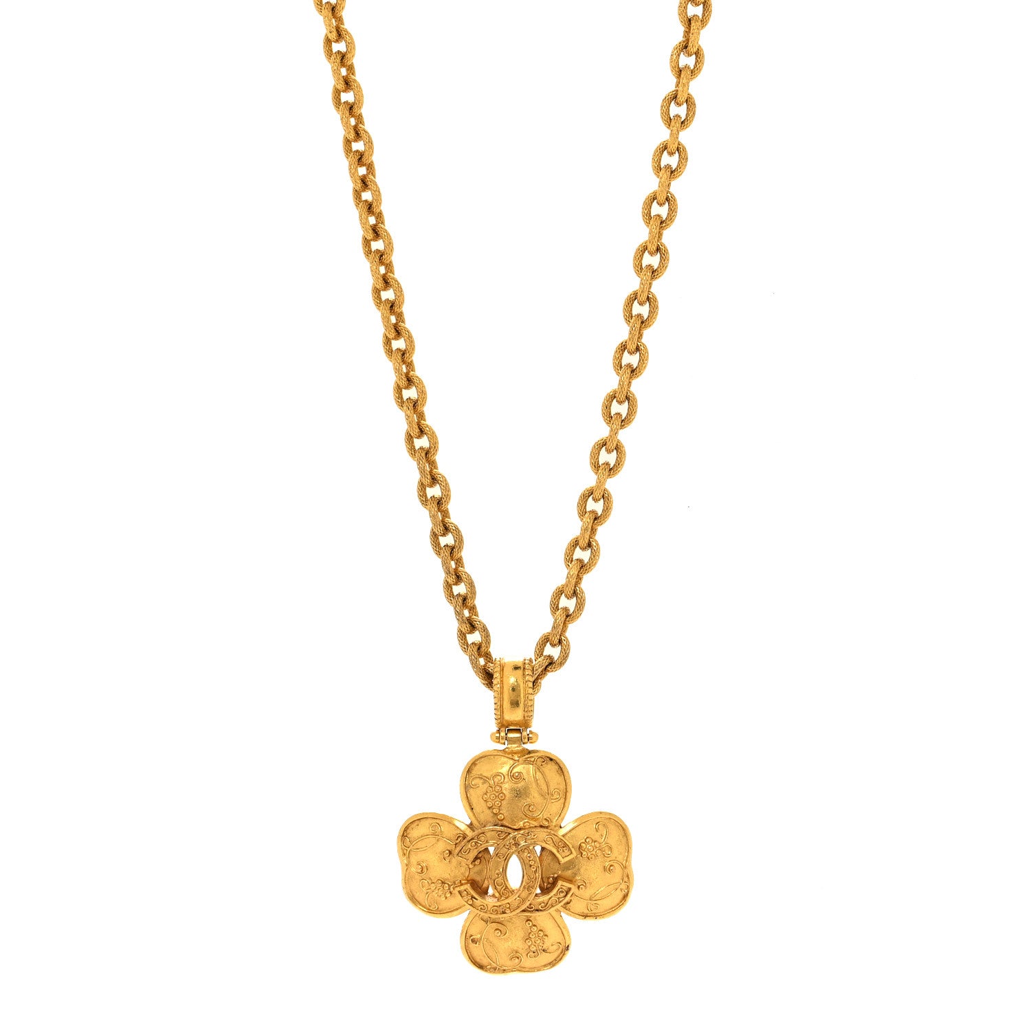 Chanel Chain Link CC Clover Necklace Gold 1 of 6