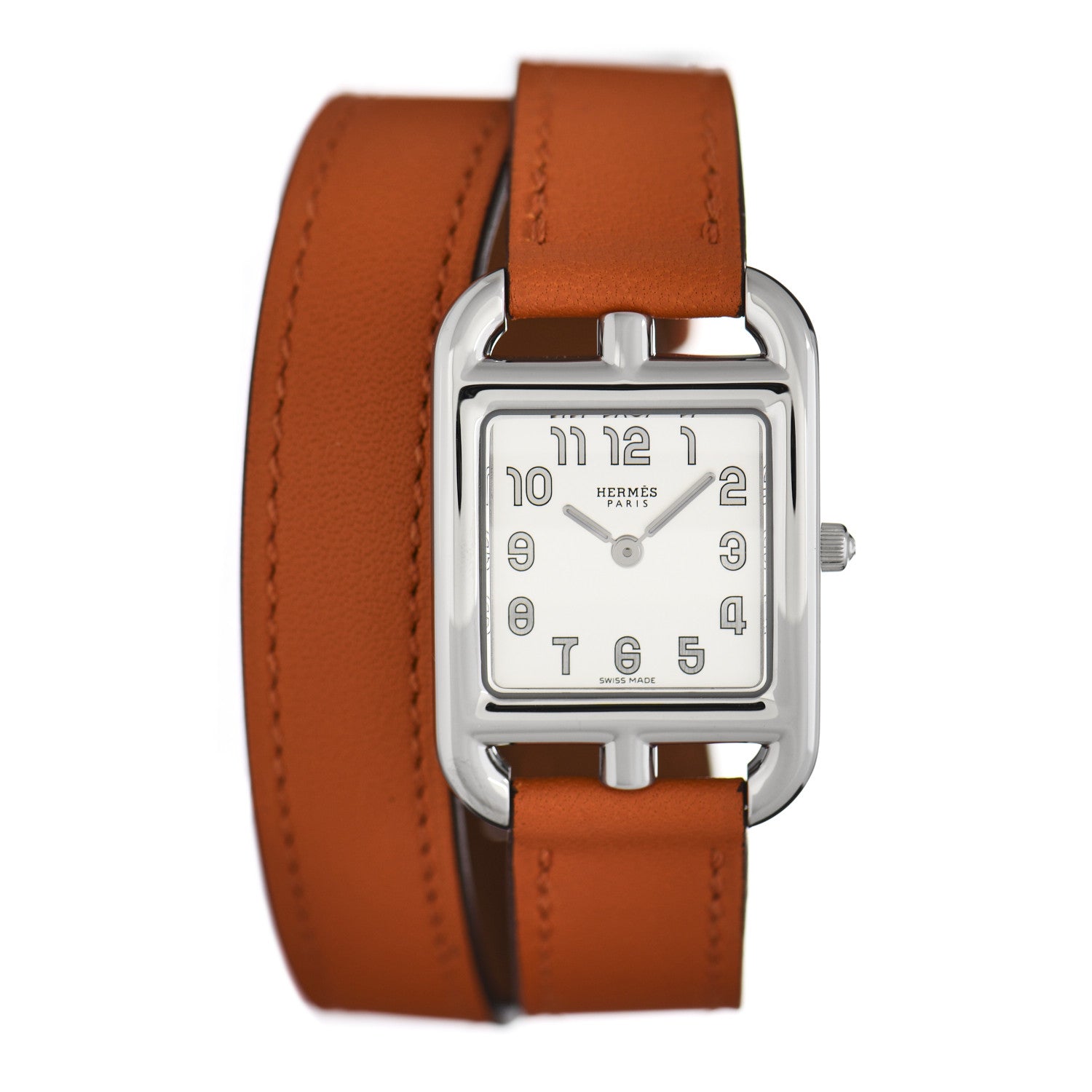 Hermes Stainless Steel Swift 23mm Cape Cod Double Tour Quartz Watch Orange 1 of 5