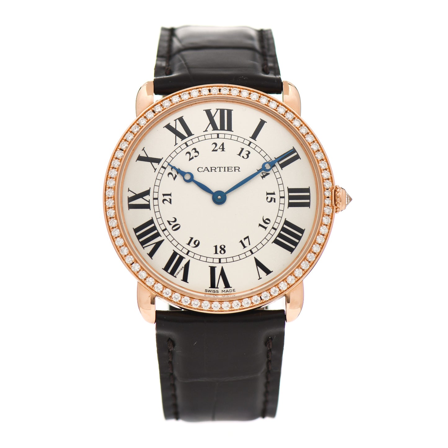 18K Pink Gold Alligator Diamond Bezel 36mm Ronde Louis Manual Winding Watch