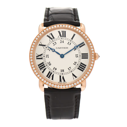 Cartier 18K Pink Gold Alligator Diamond Bezel 36mm Ronde Louis Manual Winding Watch 1 of 4