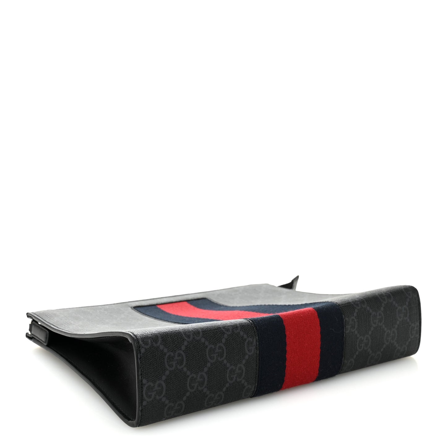 GG Supreme Monogram Selleria Calfskin Web New Web Cosmetic Case Black