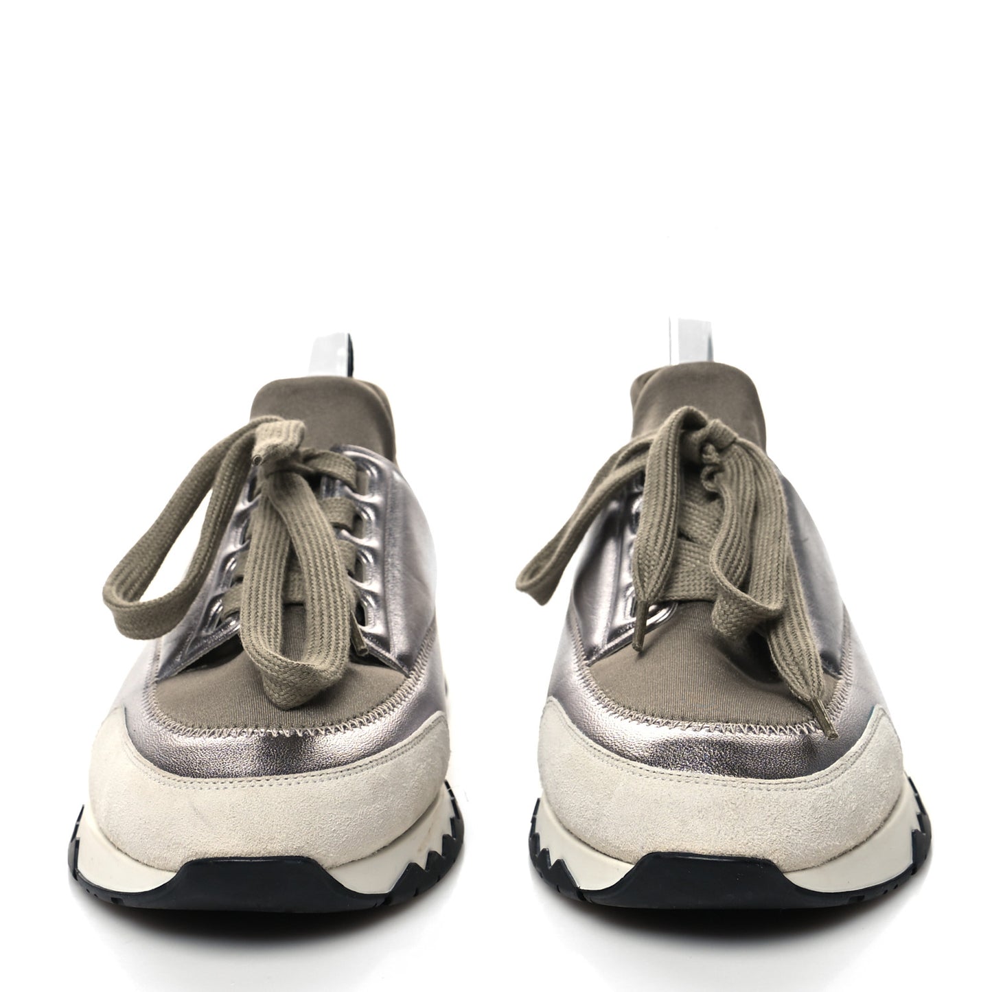 Technical Canvas Metallic Goatskin Womens Stadium Sneakers 36 Silver