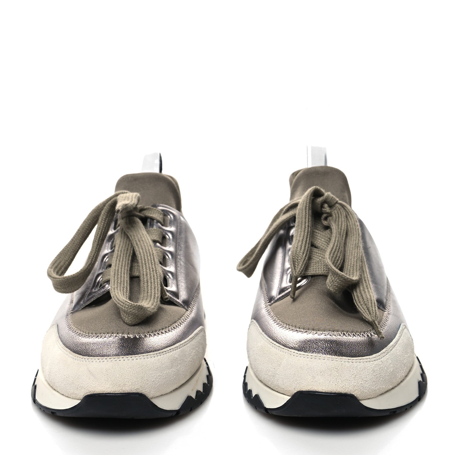 Hermes Technical Canvas Metallic Goatskin Womens Stadium Sneakers 36 Silver 2 of 8