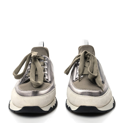 Hermes Technical Canvas Metallic Goatskin Womens Stadium Sneakers 36 Silver 2 of 8