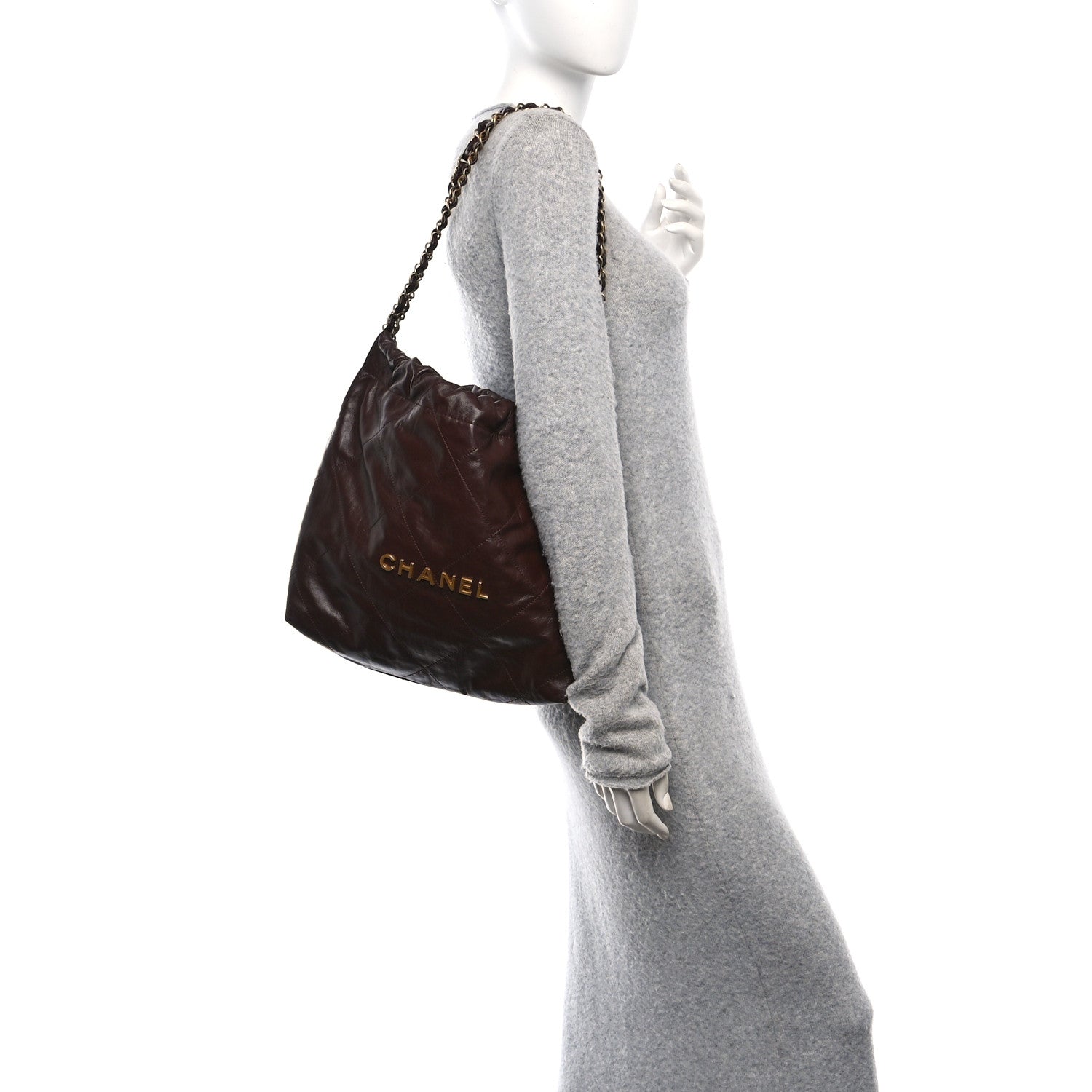 Chanel Shiny Calfskin Quilted Small Chanel 22 Dark Brown 2 of 11