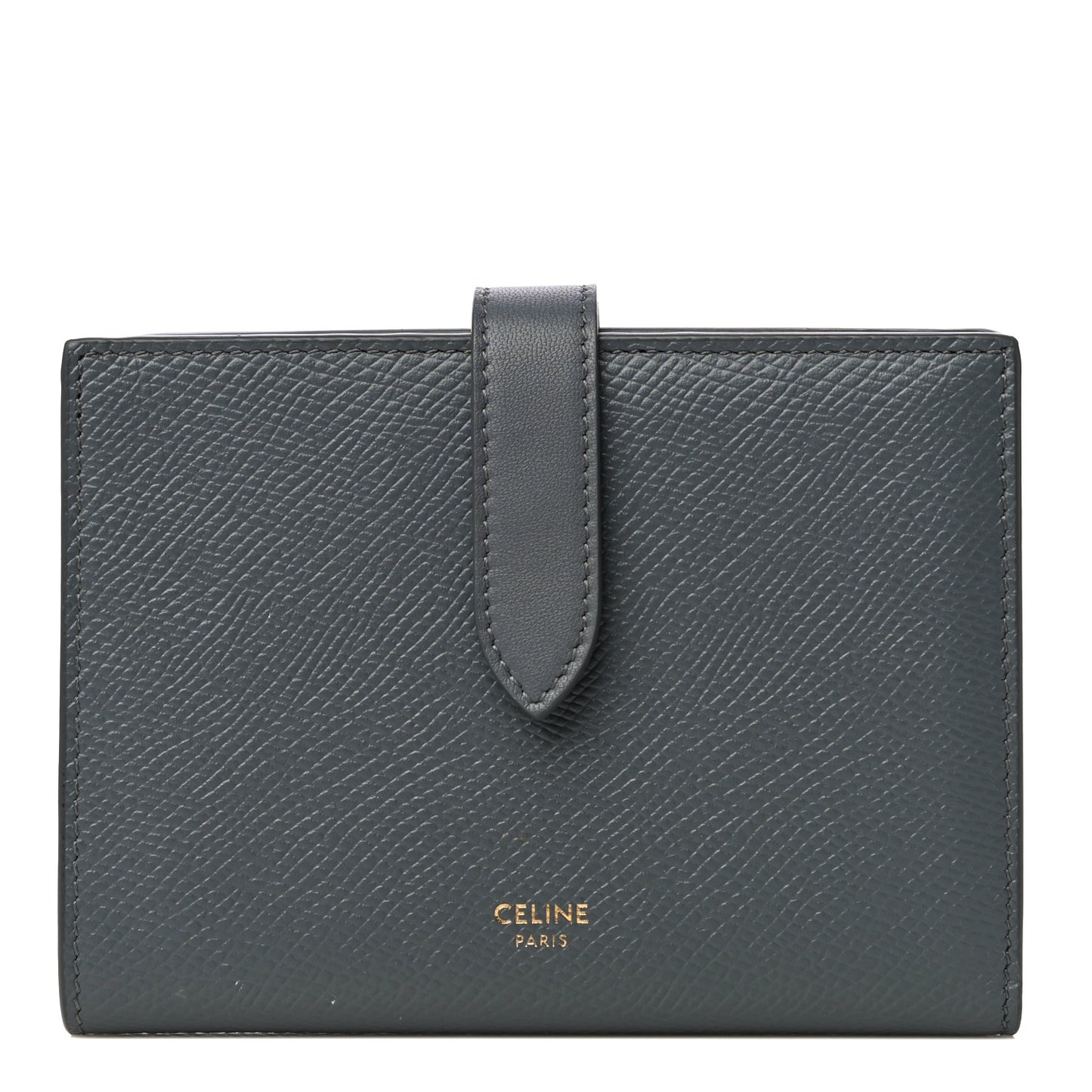 Grained Calfskin Medium Multifunction Strap Wallet Grey