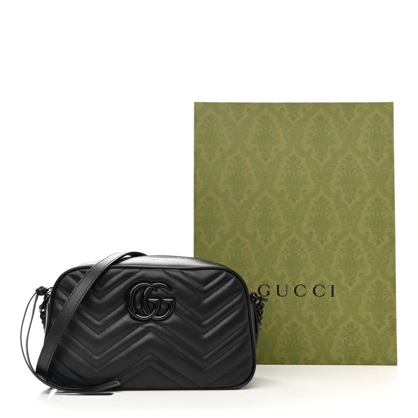 Calfskin Matelasse Monochrome Small GG Marmont Chain Shoulder Bag Black