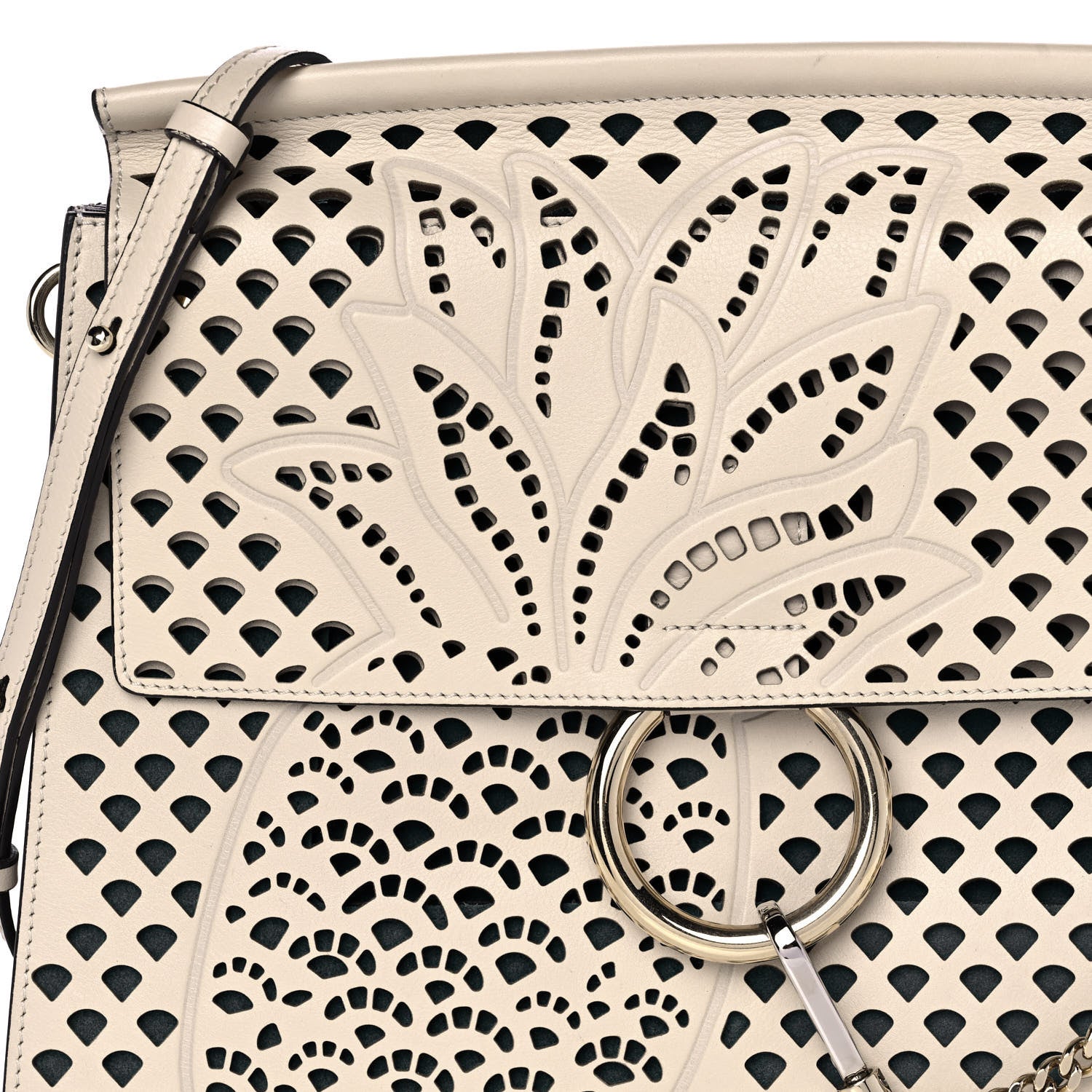 Chloe Calfskin Pineapple Perforated Medium Faye Shoulder Bag Abstract White 7 of 9