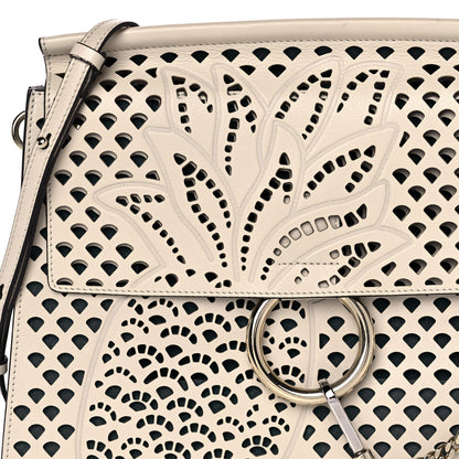 Chloe Calfskin Pineapple Perforated Medium Faye Shoulder Bag Abstract White 7 of 9
