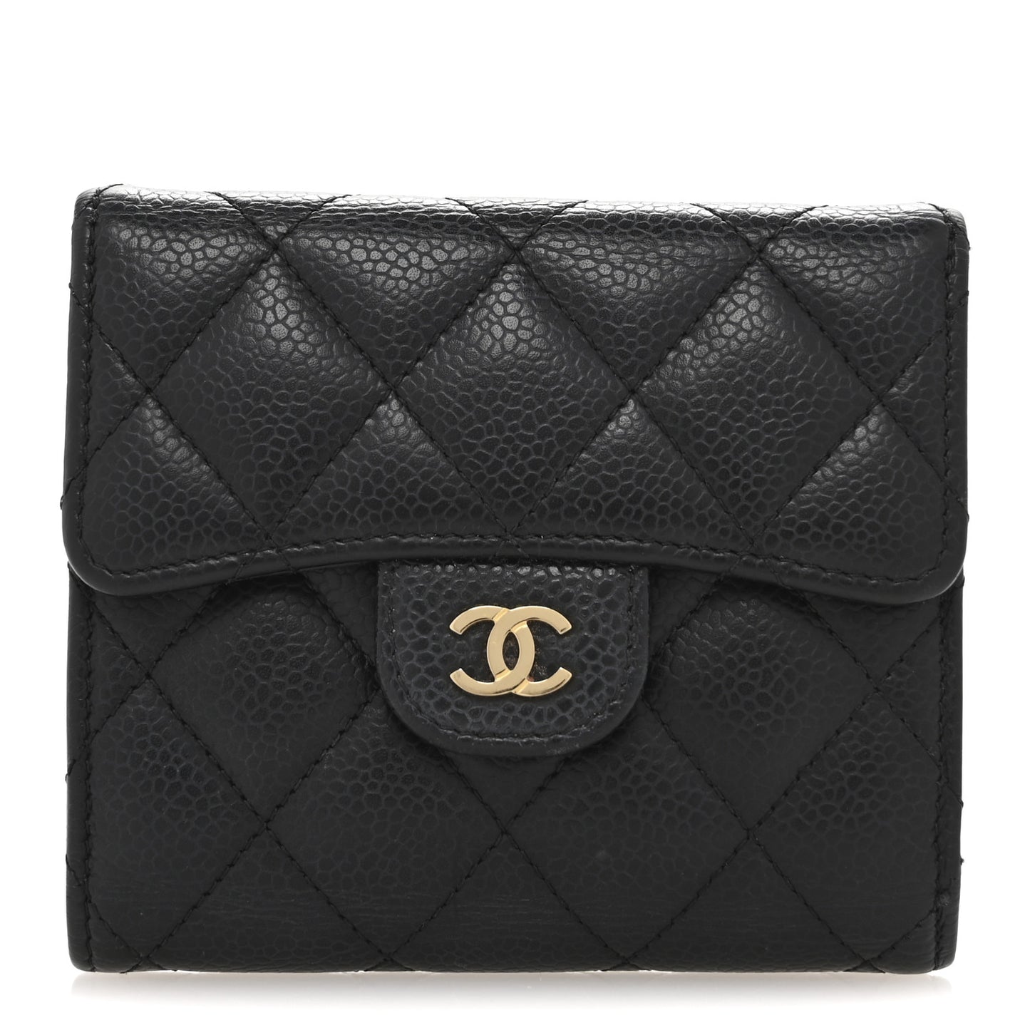 Caviar Quilted Compact Flap Wallet Black