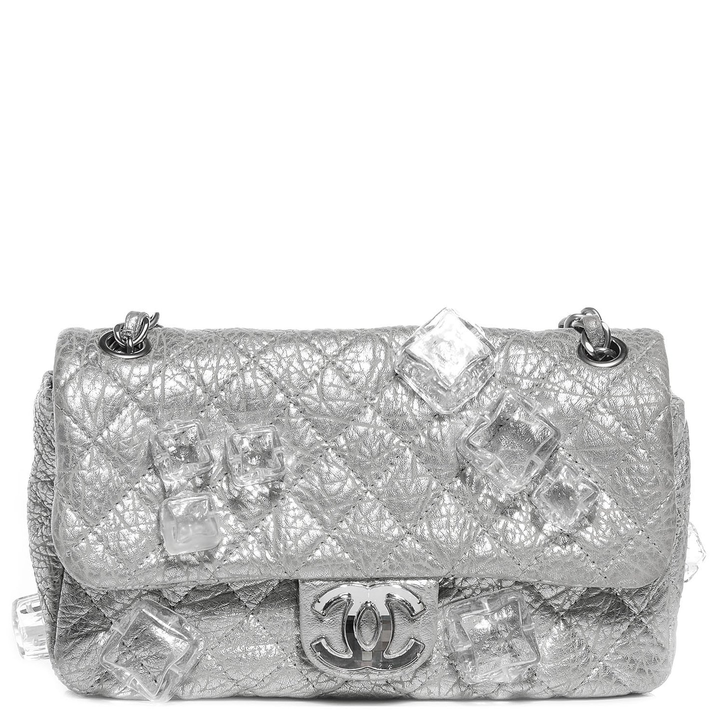 Calfskin Ice Cube On the Rocks Medium Flap Silver