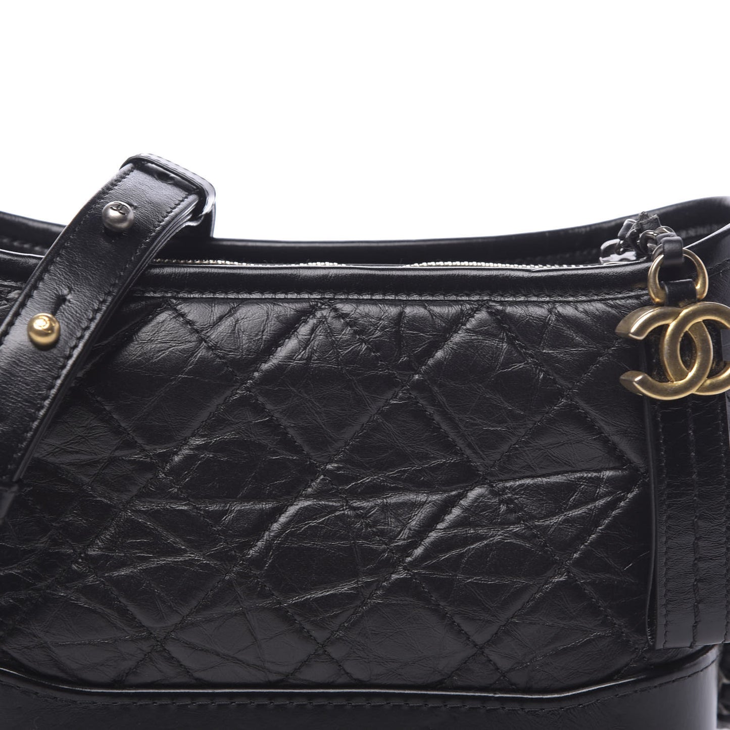 Aged Calfskin Quilted Small Gabrielle Hobo Black