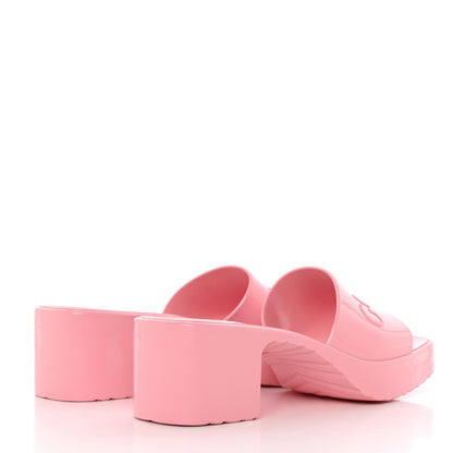 Gucci Rubber Gucci Logo Womens Platform 20/60mm Slide Sandals 35 Wild Rose 4 of 9