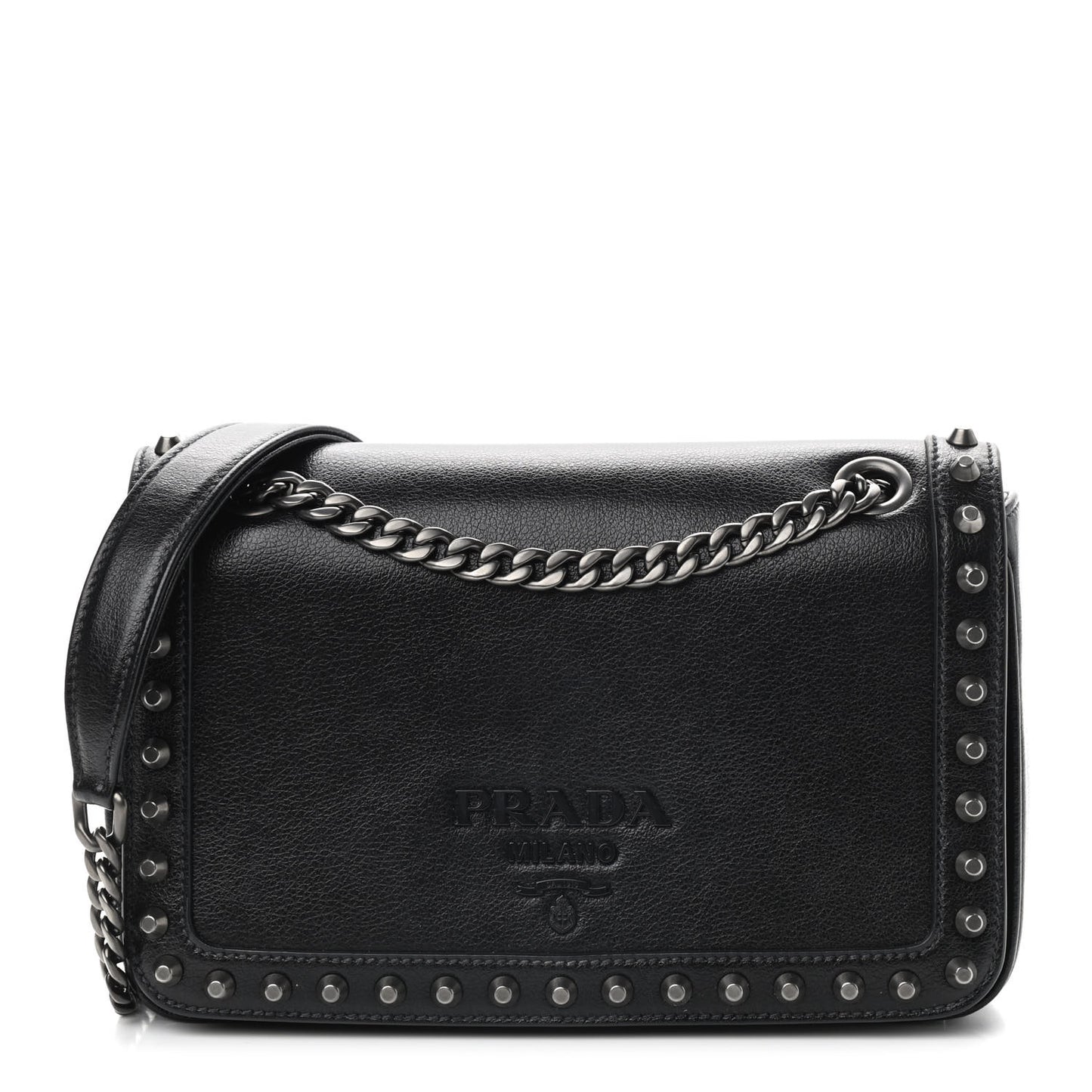 Glace Calfskin Studded Crossbody Black