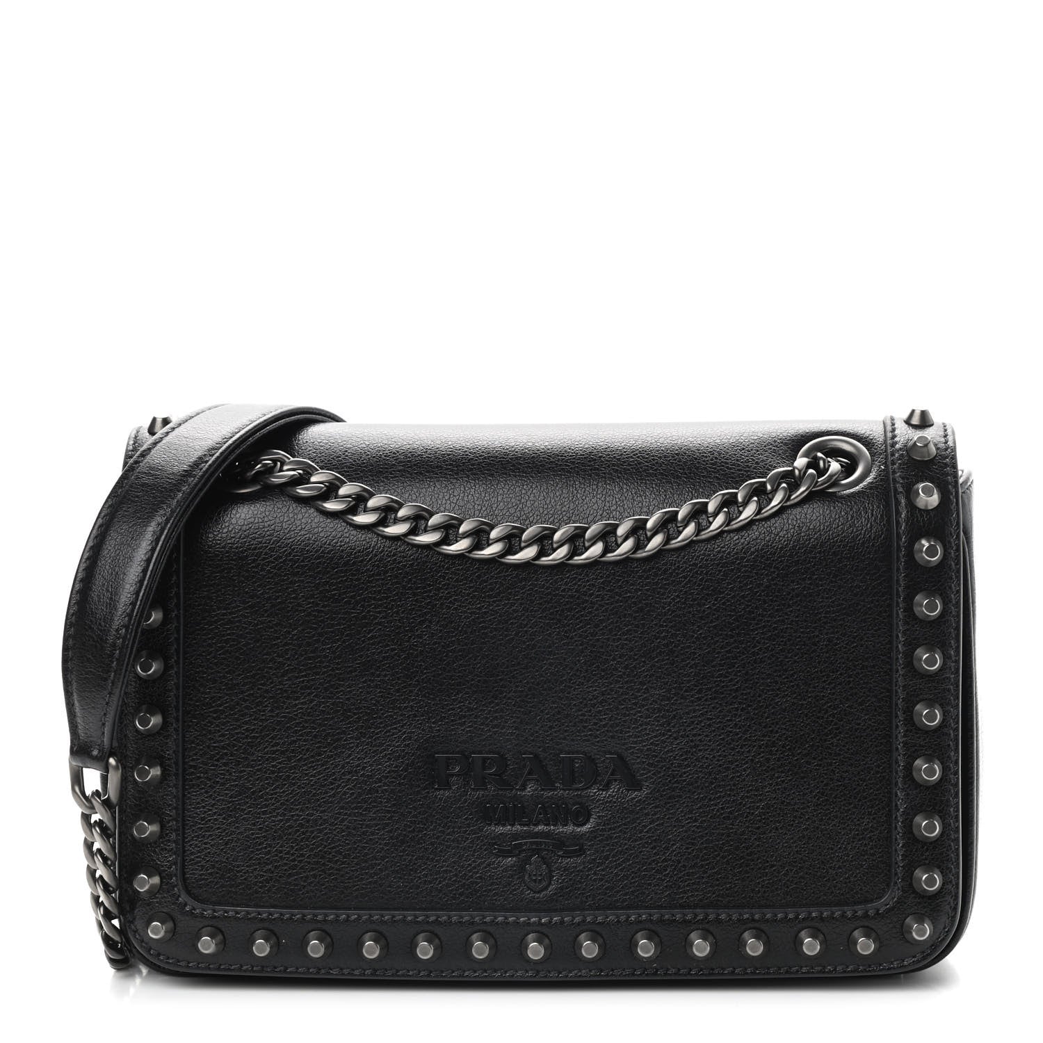 Prada Glace Calfskin Studded Crossbody Black 1 of 9