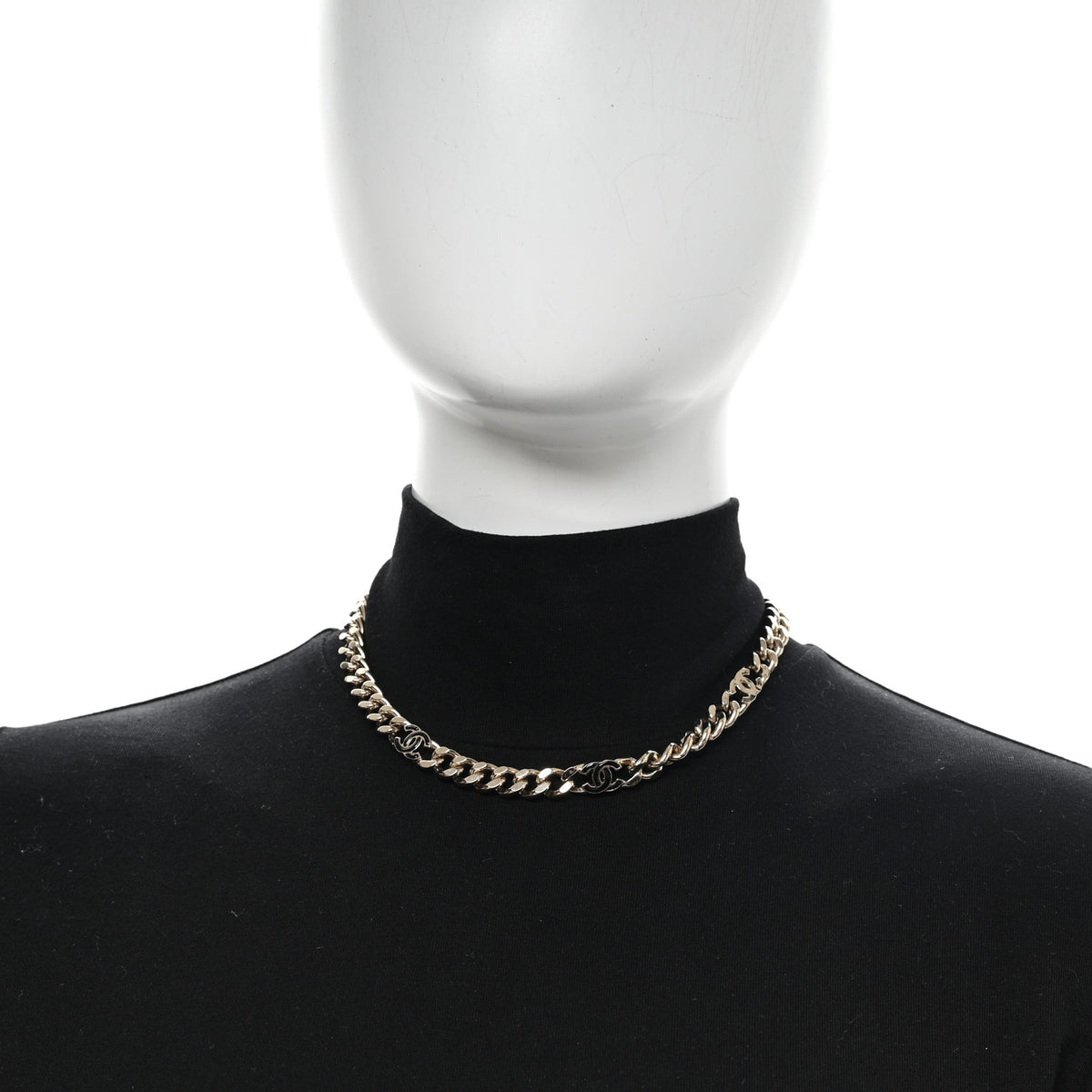 Chanel Metal Enamel Chain CC Choker Gold Black 2 of 5