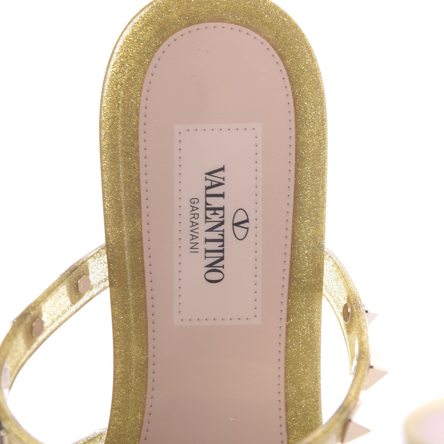 Valentino Garavani PVC Jelly Glitter Rockstud Caged Flat Thong Sandals 36 Oro 6 of 8