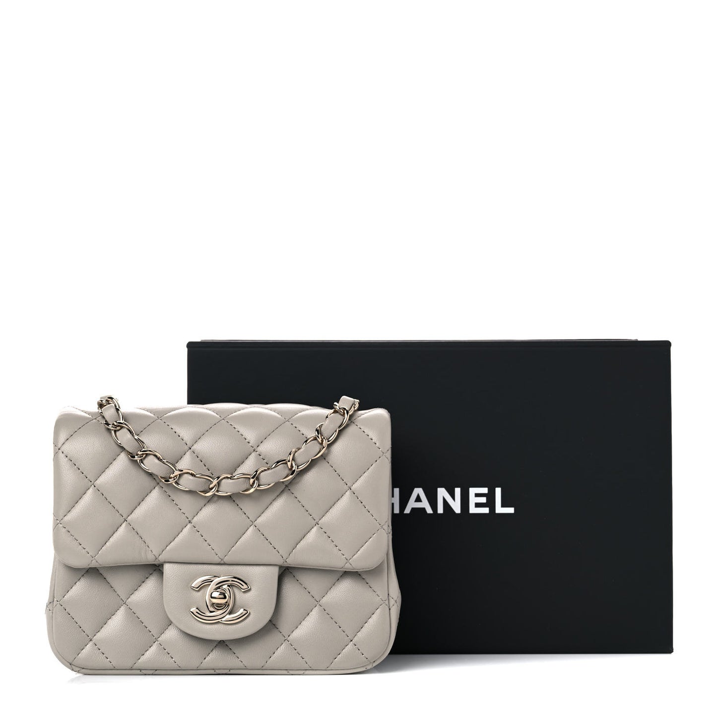 Lambskin Quilted Mini Square Flap Light Grey