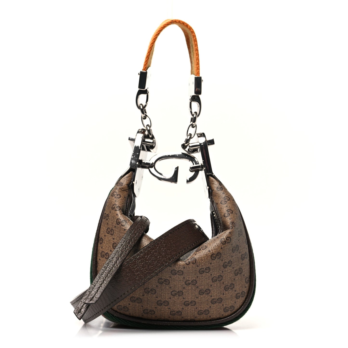 GG Supreme Monogram Textured Calfskin Web Mini Attache Hobo Beige Ebony New Acero