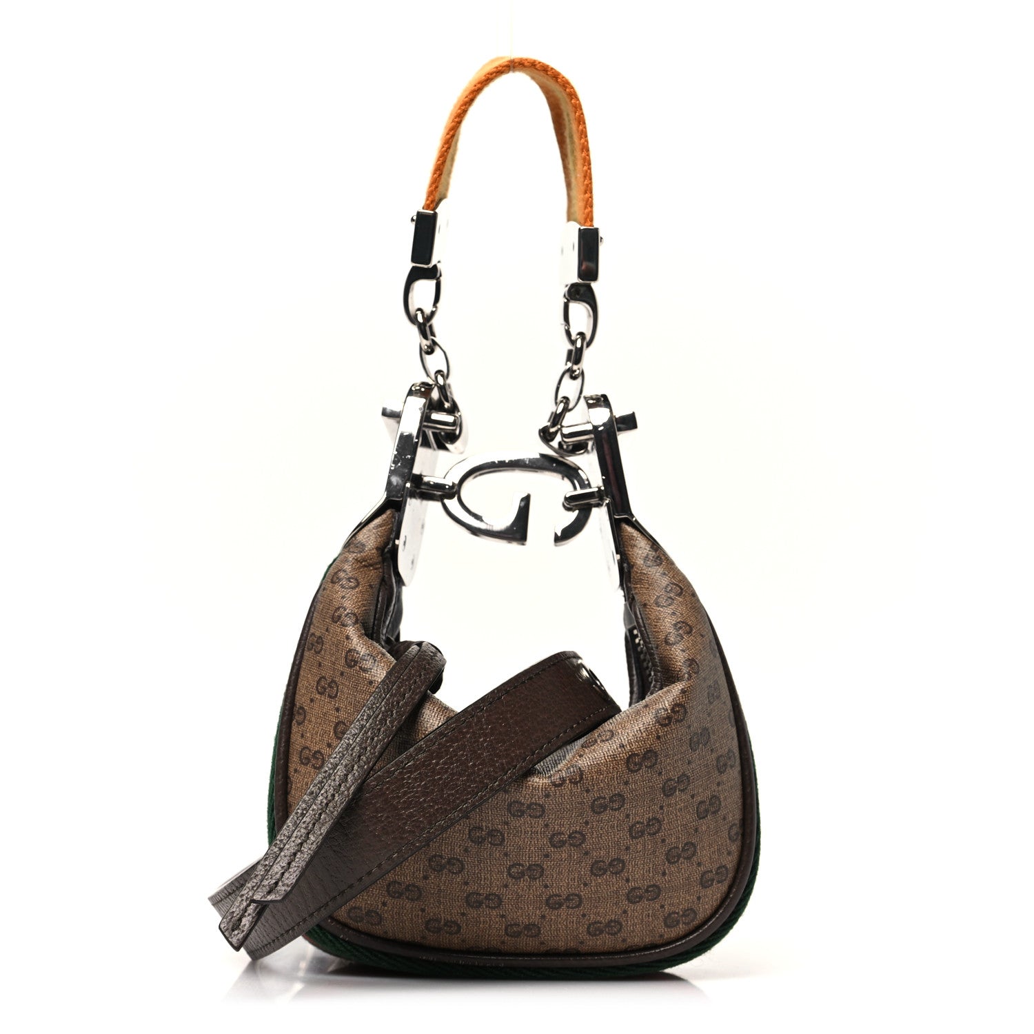 Gucci GG Supreme Monogram Textured Calfskin Web Mini Attache Hobo Beige Ebony New Acero 1 of 9