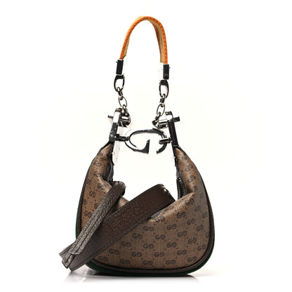 Gucci GG Supreme Monogram Textured Calfskin Web Mini Attache Hobo Beige Ebony New Acero 1 of 9