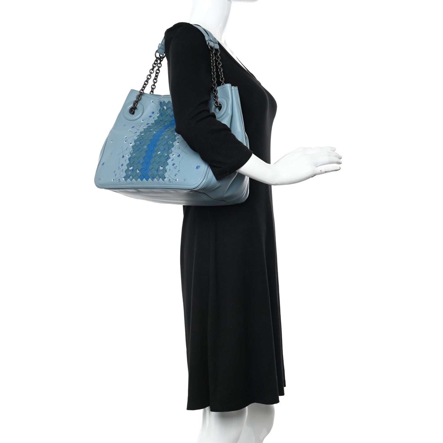 Bottega Veneta Nappa Intrecciato Floral Embroidered Tote Blue 4 of 15