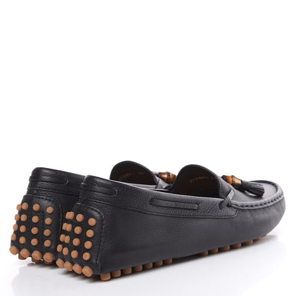 Gucci Hebron Calfskin Womens Bamboo Tassel Driver Loafers 38.5 Black 4 of 10