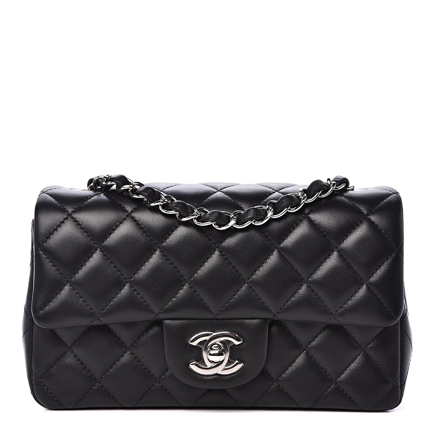 Lambskin Quilted Mini Rectangular Flap Black